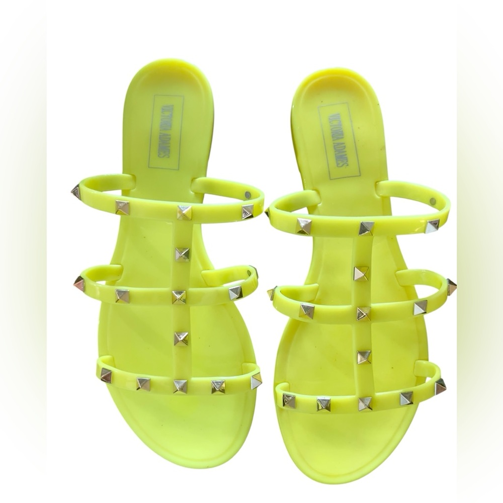 Victoria Adames Neon Yellow Studded Sandals. Size 9
